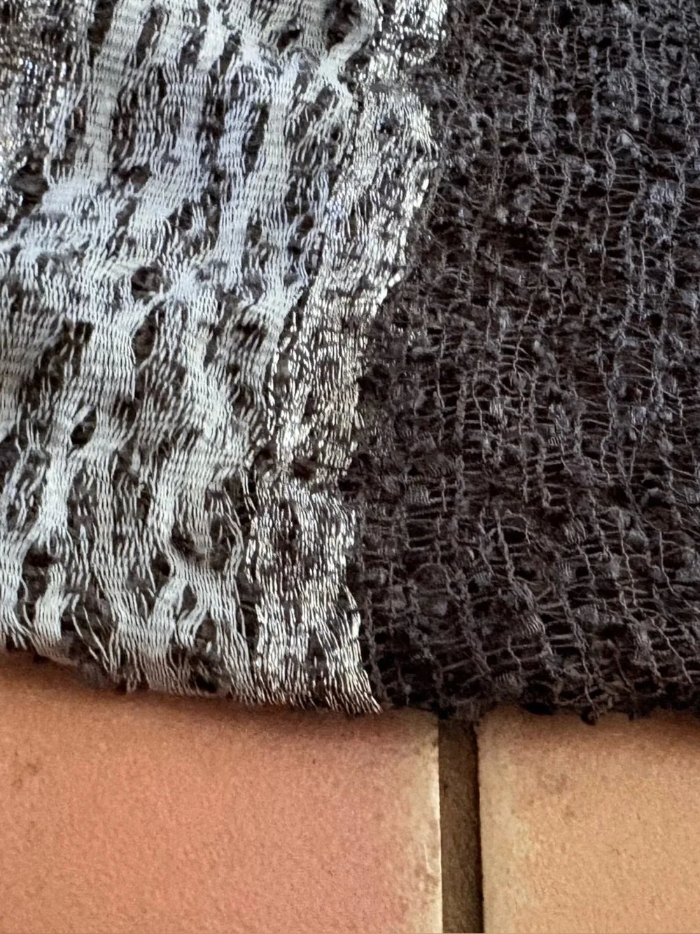 Black White & Silver Gray Textured Circle Infinity Scarf One Size